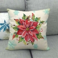 Detail of Christmas poinsettia linen pillowcase featuring winter floral and snowflake pattern - Poinsettia Style
