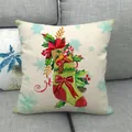 Detailed view of linen Christmas pillowcase featuring festive stockings and snowflake patterns - Christmas Sock Style