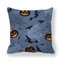Federa per cuscino Halloween con gatto nero, zucca e pipistrello su fondo blu - 45*45cm / Stile Zucca e Strega Blu Scuro (14)
