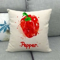 Linen blend square pillow cover featuring artistic red watercolor pepper print and text - Red Pepper Style (14)