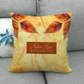 Detail of linen autumn pillowcase with watercolor maple leaves on a grey sofa - 45x45cm / Warm Ginger Yellow Tricolor Maple Leaves Style (5)