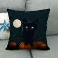 Detalle de funda de cojín de lino con gato negro en calabaza para Halloween - Gato Negro en Calabaza (6) / 45x45cm