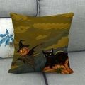 Detalle de la funda de cojín de lino con calabaza, gato negro y espantapájaros - Espantapájaros Gato Negro (7) / 45x45cm