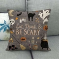 Halloween Kissenhülle aus Leinen mit Eat Drink & BE SCARY Druck und Motiven - Eat Drink Scary Illustration (8) / 45x45 cm