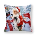 Christmas pillow cover with Santa and snowmen design on soft peach skin fabric - Snowman Family (10)