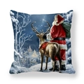 Square pillow cover featuring Santa Claus and reindeer oil painting in snowy landscape - Reindeer Snowy Night (12)