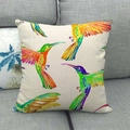Linen hummingbird pillow cover with colorful bird print on cream fabric for home sofa decor - Colorful Hummingbird Print (10)