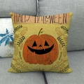 Detail of Halloween pumpkin pattern and textured fabric on the orange throw pillow cover - 18x18 Inch / Orange Yellow Pumpkin Leaves Style (16)