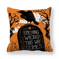 Close-up of Halloween pillowcase featuring a black crow on a tombstone and text - 18x18 Inch / Tombstone Black Crow Dead Tree Style (8)
