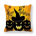 Halloween pillowcase featuring Happy Halloween text and three spooky pumpkin silhouettes - 18x18 Inch / Wizard Hat Three Pumpkins Style (10)