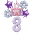 Pastel purple number 8 balloon set with pink princess castle and blue flower accents - Number 8 / Creamy Purple