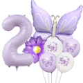 Detail von lila Schmetterling Party-Ballon-Set mit Nummer 2 und Folienballons - Matt Lila Schmetterling Set 2