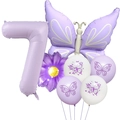 Purple butterfly balloon set with number 7 and daisy balloons for 7th birthday decor - Matte Purple Butterfly Set 7