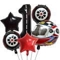 Rennwagen-Ballon-Set mit 40-Zoll-Zahl eins und Reifen-Helm-Folienballons für Kinder - Nummer 1 Stil
