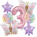 Pink butterfly and star foil balloon set for girl's 3rd birthday party decoration - Number 3 Set