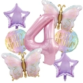 Pink number 4 balloon set with butterfly and star shapes for birthday party decoration - Number 4 Set
