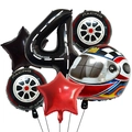 Rennwagen-Set zum 4. Geburtstag mit Reifenballons und Helm-Folienballon für Jungen - Nummer 4 Stil