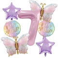 Detail of butterfly and star foil balloon set for 7th birthday party decorations - Number 7 Set