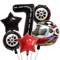 Set de fête de course avec ballon numéro 7 style route et décor de casque de course - Style Numéro 7