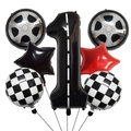 Rennwagen 1. Geburtstag Ballon-Set mit Straßennummer 1 und Reifenfolienballons - Nummer 1 Set