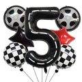 Racing themed balloon set with number 5 tire pattern and checkered flag decorations - Racing Theme Number 5 Set / 7 Pieces