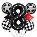 Racing party balloon set with number 8 track pattern and checkered flag foil balloons - Racing Theme Number 8 Set / 7 Pieces