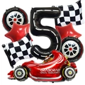 Racing party balloon set with number 5 road pattern and red race car foil balloons - Number 5 Style (Racing Flag Set 5)