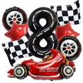 Racing themed number 8 balloon set with motorcycle and checkered flags for boy's birthday party - Number 8 Style (Racing Flag Set 8)