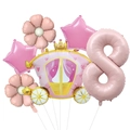 Set de globos rosa número 8 con carruaje de princesa, corona y margaritas para fiestas - Estilo Carruaje de Princesa Y Número Ocho (Princess Carriage Set 8)