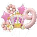 Set de globos de carroza de princesa con estrellas flores y gran número 9 rosa - Estilo Carruaje de Princesa Y Número Nueve (Princess Carriage Set 9)