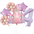Rosa Schloss-Ballon-Set mit lila Zahl 4 und Gänseblümchen für Mädchengeburtstage - Prinzessin Schloss Set 4