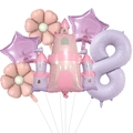 Kit de ballons château rose et marguerites avec chiffre huit violet pour anniversaire - Set Château de Princesse 8