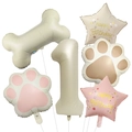 Dog bone and paw foil balloon set with beige number one for birthday party decor - Number 1 Style (6127340238976)