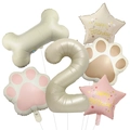 6-piece cream dog bone and paw foil balloon set with number 2 for birthday party decor - Number 2 Style (6127340238977)