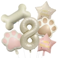 Dog bone balloon party set featuring cream number 8 and paw print star balloons - Number 8 Style (6127340238983)