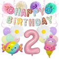 Detail view of donut style birthday banner with ice cream and daisy balloons set - Number 2 (Age 2) Collection