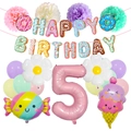 Set decorativo 5° compleanno con striscione donut, palloncino numero 5 e palloncini pastello - Numero 5 (Età 5) Collezione