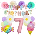 Set decorazioni 7 compleanno a tema gelato e margherite con palloncini e striscioni - Numero 7 (Età 7) Collezione