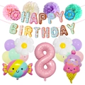 Set decorativo compleanno donut pastello con palloncini gelato e sfere di carta - Numero 8 (Età 8) Collezione