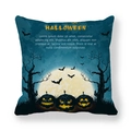 Halloween throw pillow cover featuring spooky pumpkins and a full moon castle design - Dark Blue Glowing Pumpkin Style (18) / 18x18 Inch