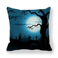 Close-up of Halloween peach skin pillowcase with moon and spooky graveyard prints - 18x18 Inch / Blue Night Graveyard Style (4)