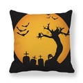 Square Halloween peach skin pillowcase with spooky graveyard and orange moon design - 18x18 Inch / Orange Moon Dead Tree Ghost Style (9)