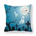 Halloween pillowcase featuring ghosts, bats, and moonlit graveyard on navy gradient - Blue Moon Cemetery Style (1)