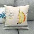 Linen pillow cover with orange sailboat design and Let your dreams set sail text - 18x18 Inch / Dreams Set Sail (Dreams)