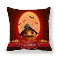 Halloween pumpkin cushion cover in peach skin fabric with Happy Halloween print - 45x45cm / Evil Pumpkin Head Pattern