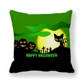 Close-up of black cat and pumpkin print on thick peach skin Halloween cushion cover - Fluorescent Green Cat Pumpkin (Style 13) / 18x18 Inch