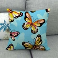 Linen decorative pillowcase featuring colorful butterflies on a bright blue fabric - Blue Background Butterfly (10)