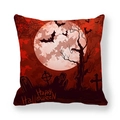 Halloween throw pillow cover featuring a red moon castle and bats on thick peach skin fabric - Dark Red Moon Tombstone Style (3)
