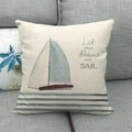Linen cushion cover featuring a nautical sailboat and Let your dreams set SAIL text - 18x18 Inch / Inspirational Sailboat