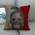 Gothic linen throw pillow cover with skull, snake and spider web patterns on a sofa - Skull and Snake Style